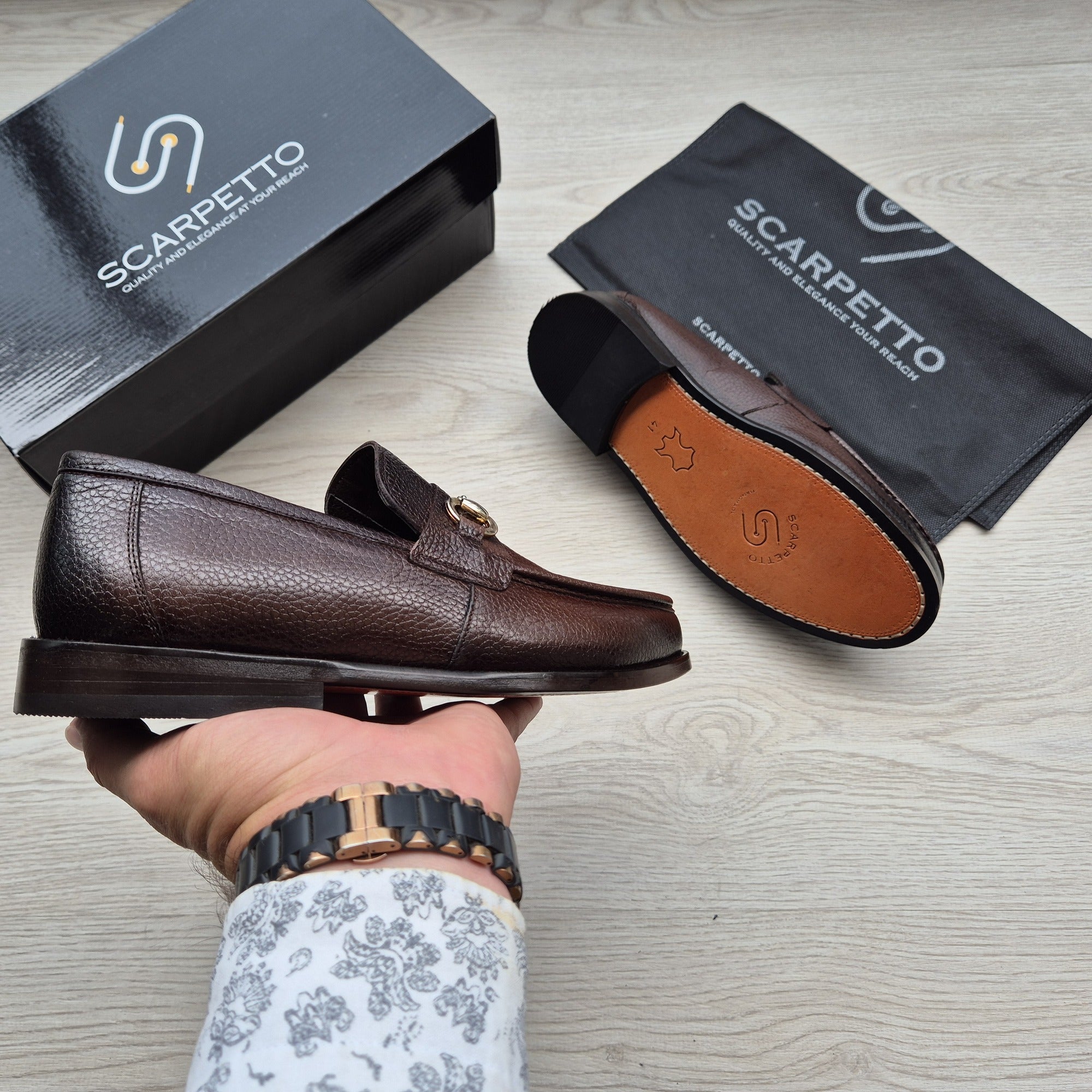 Enzo Chestnut Brown Pebbled Leather Loafer side view
