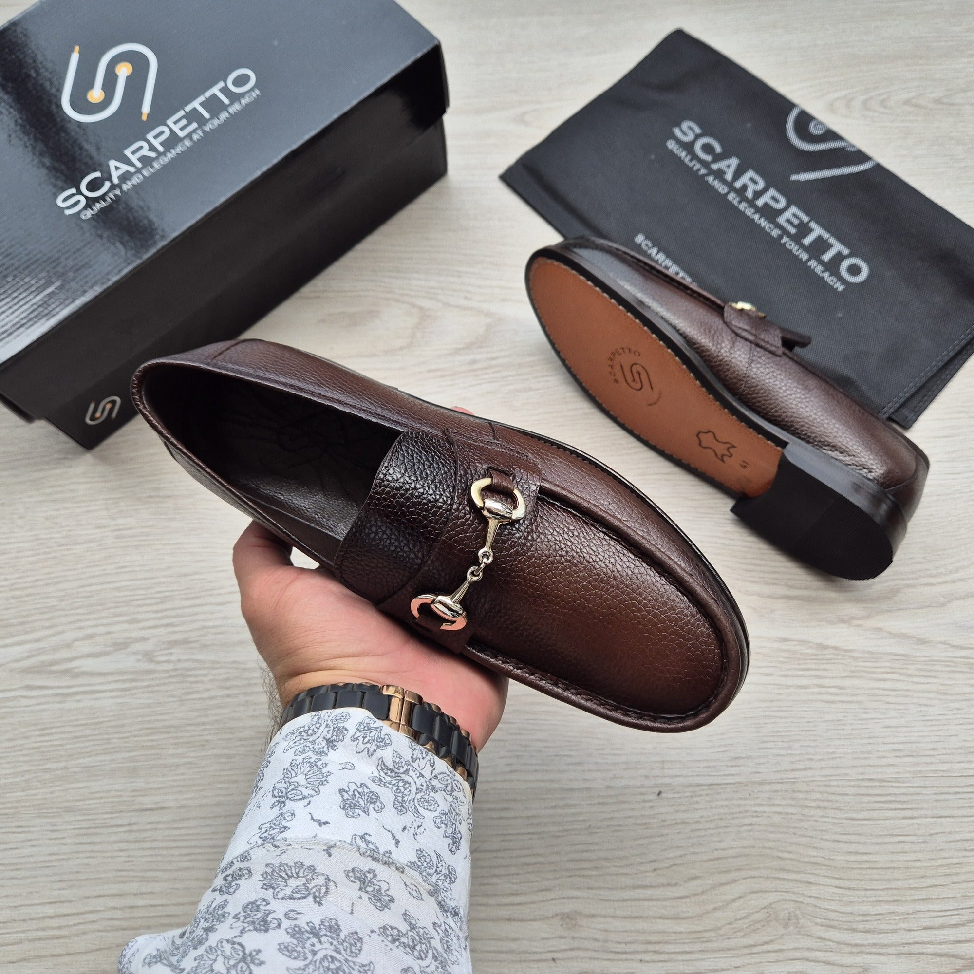 Enzo Chestnut Brown Pebbled Leather Loafer front view