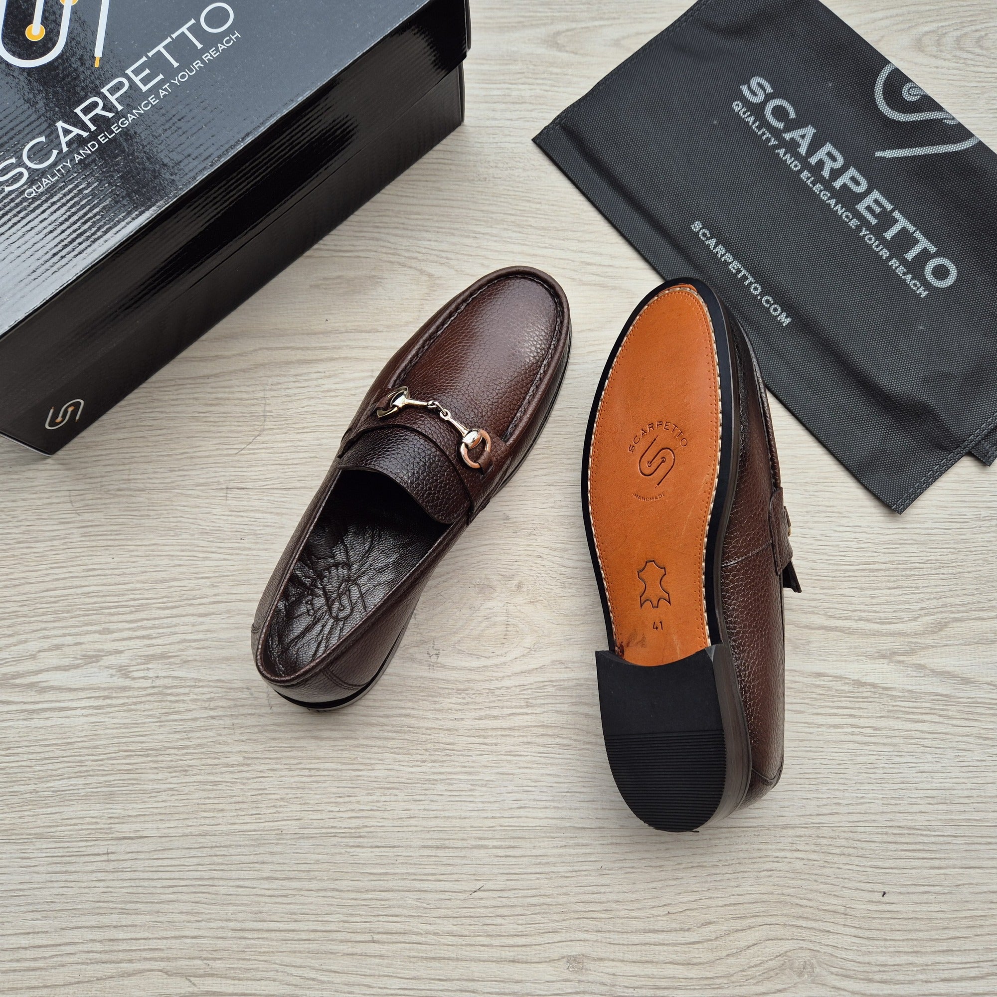 Enzo Chestnut Brown Pebbled Leather Loafer three-quarter view