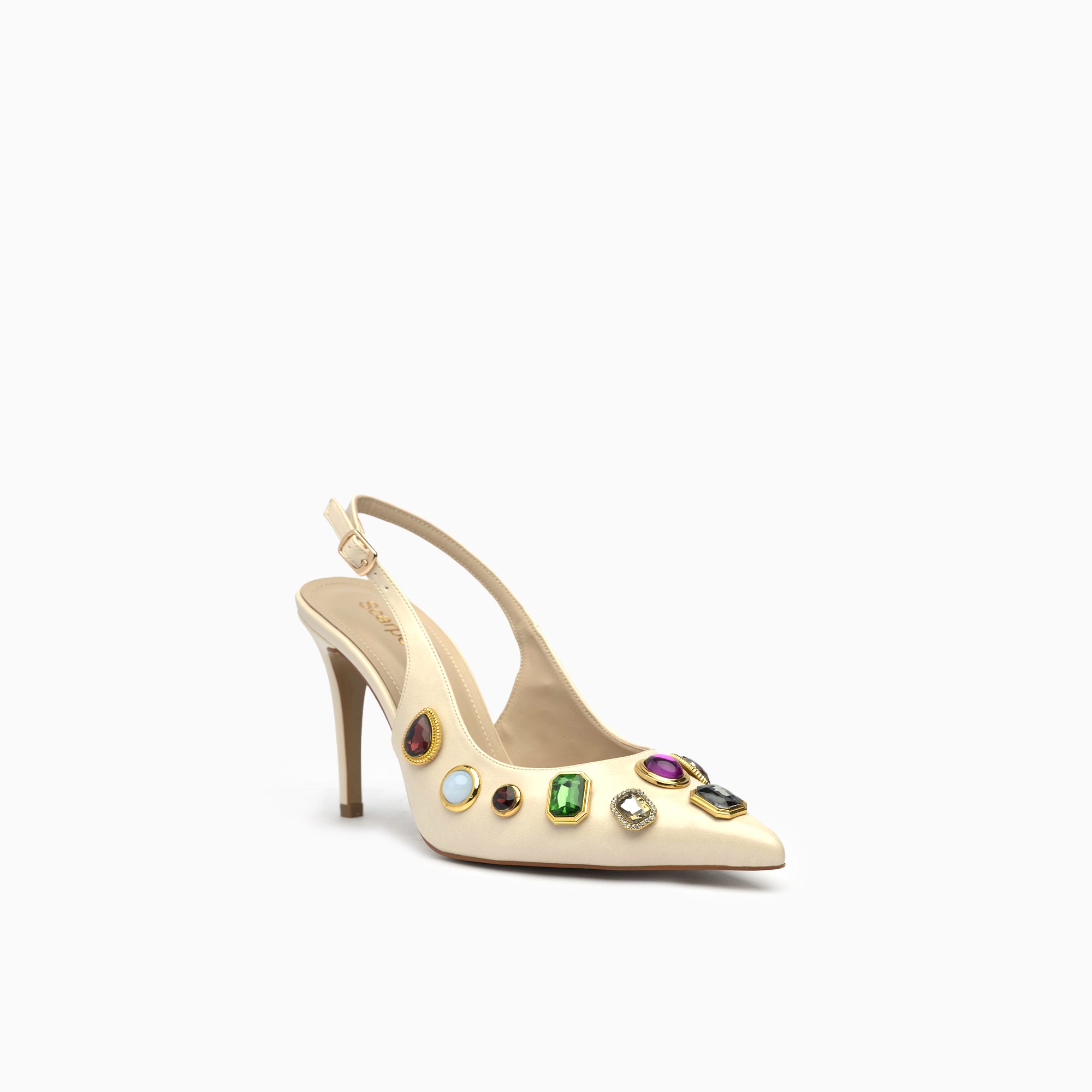 Gemma Ivory Cream Jeweled Slingback Pump — three-quarter view | Scarpetto