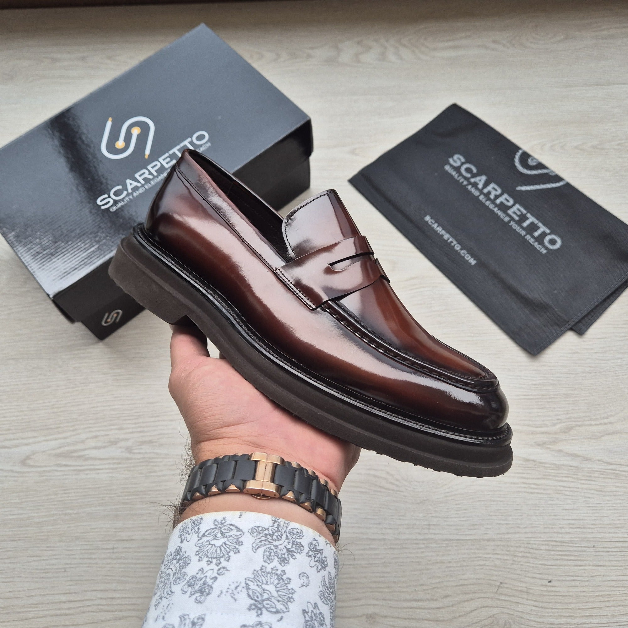 Napoli Oxblood Patent Penny Loafer - front view