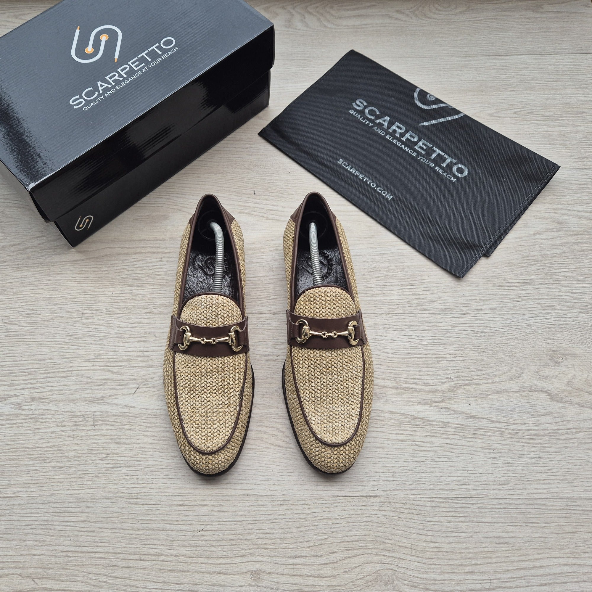 Positano Sand Beige Woven Horsebit Loafer — sole detail | Scarpetto
