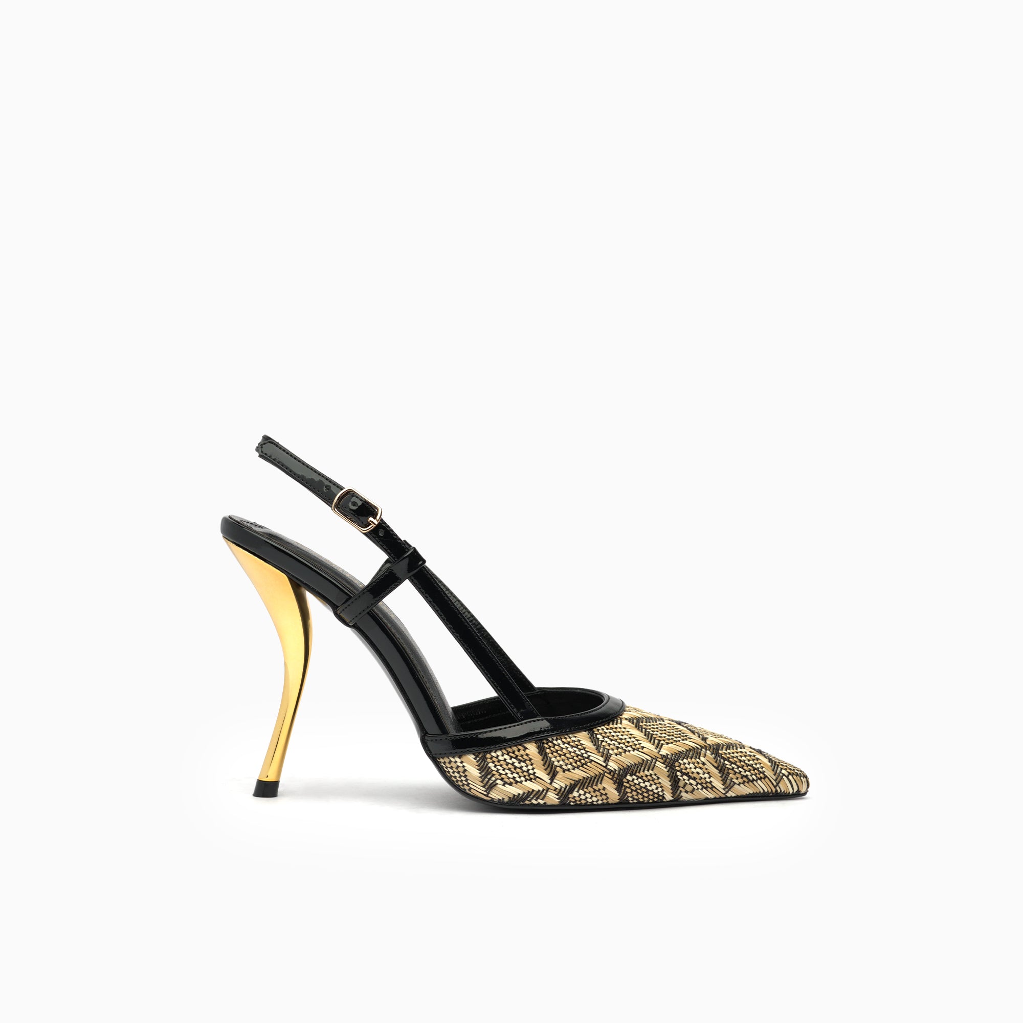 Riviera Natural Raffia Woven Raffia Slingback Pump With Sculptural Gold Heel — side view | Scarpetto