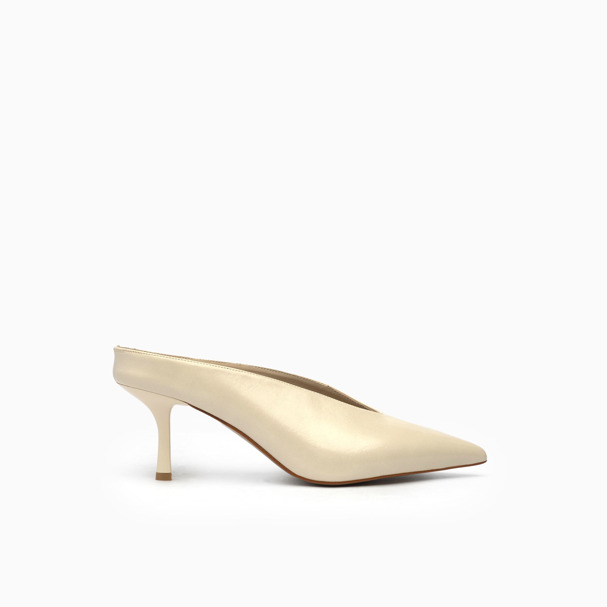 Serena Ivory Cream Pointed Backless Mule — side view | Scarpetto