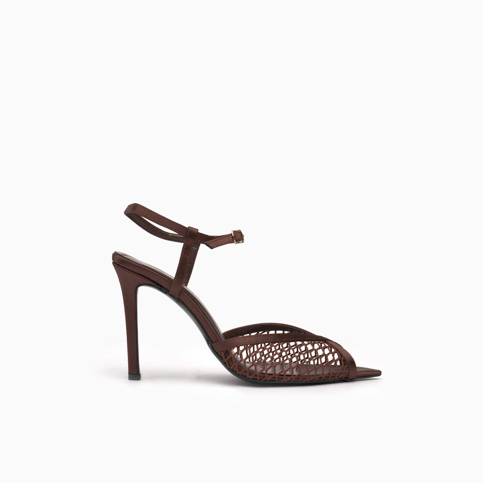 Velo Cognac Tan Mesh Peep-Toe Ankle-Strap Sandal — side view | Scarpetto
