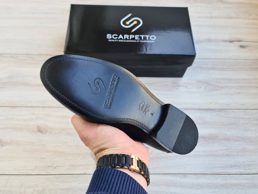 Frangiato Croco Navy Blue Men's Genuine Leather Loafers - Leather Sole - Scarpetto