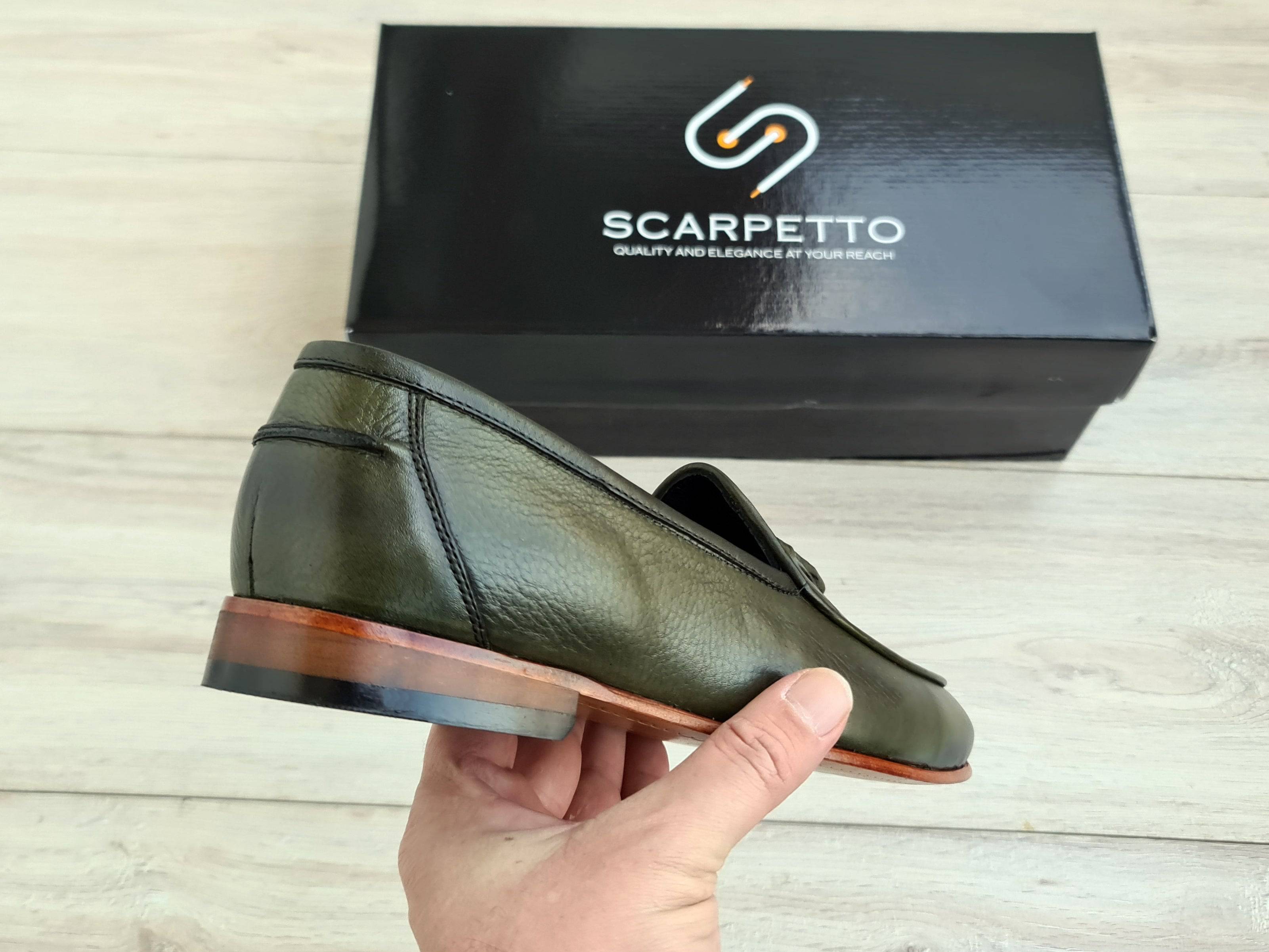 Frangiato Croco Army Green Men's Loafer — side view | Scarpetto