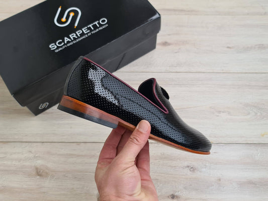 Black Men's Genuine Leather Dotted Loafers - Scarpetto