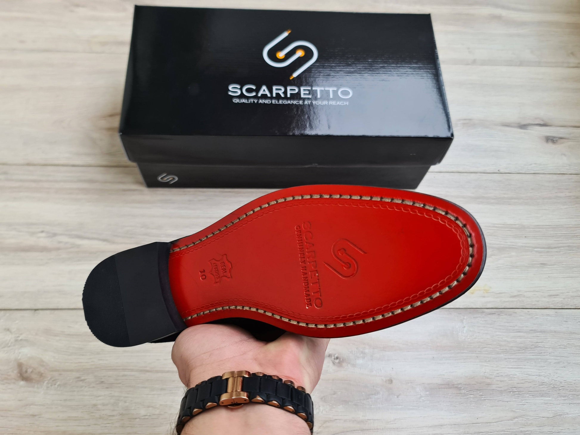 Black Men's Genuine Suede Leather Loafers - Red Leather Sole - Scarpetto