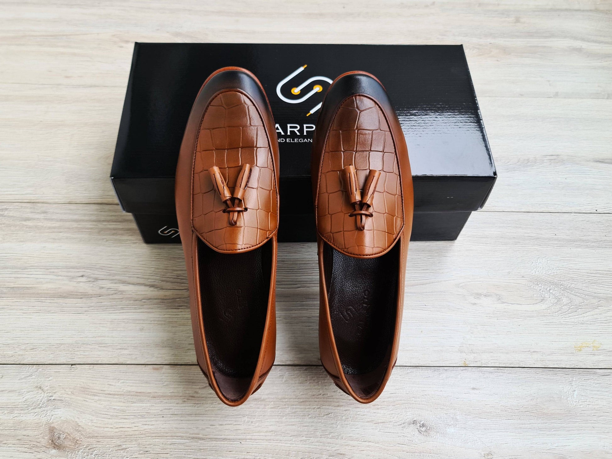 Frangiato Croco Walnut Men's Genuine Leather Loafers - Leather Sole - Scarpetto