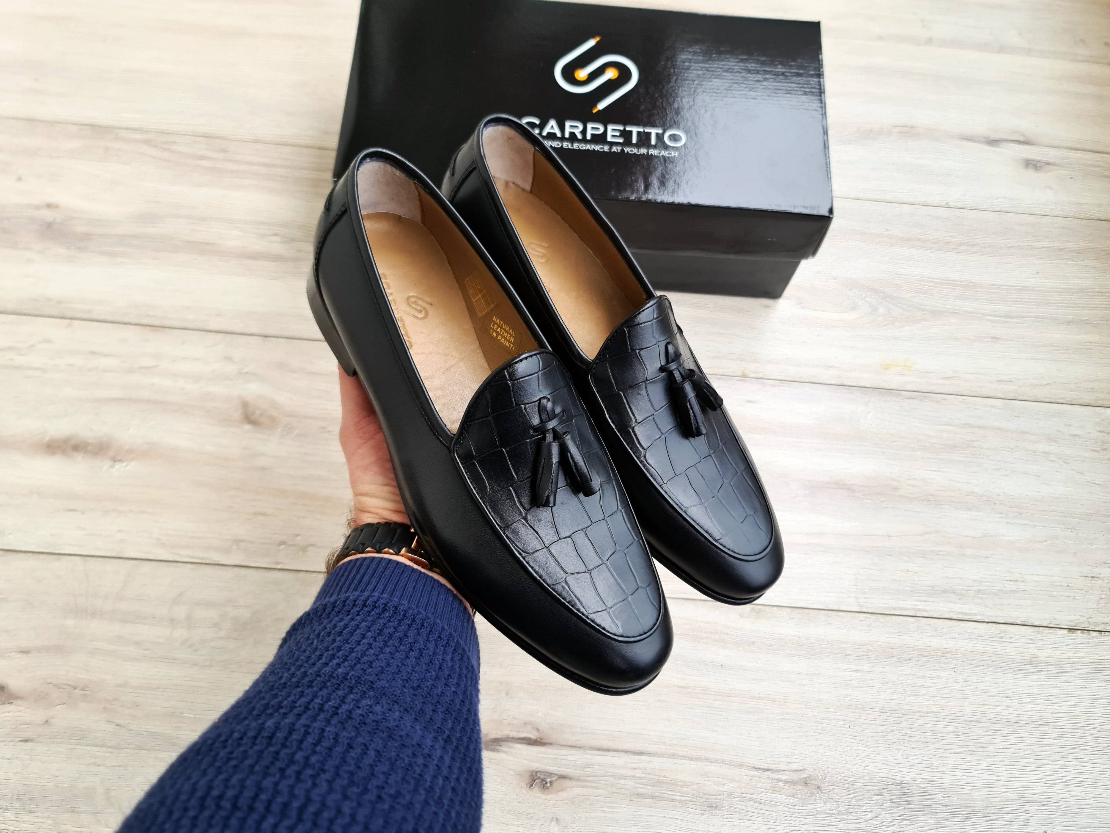 Frangiato Croco Black Red Sole Men's Loafer — side view | Scarpetto