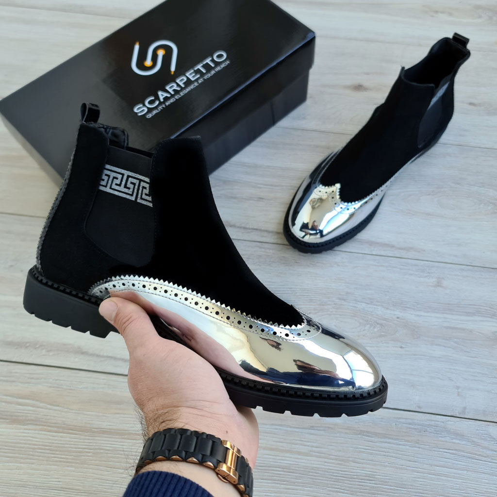 Black and sales silver chelsea boots