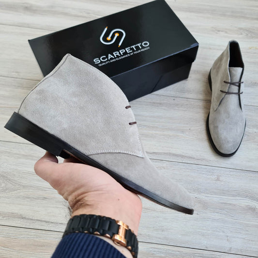 Breeze Silver Gray Men's Genuine Suede Leather Chukka Boots