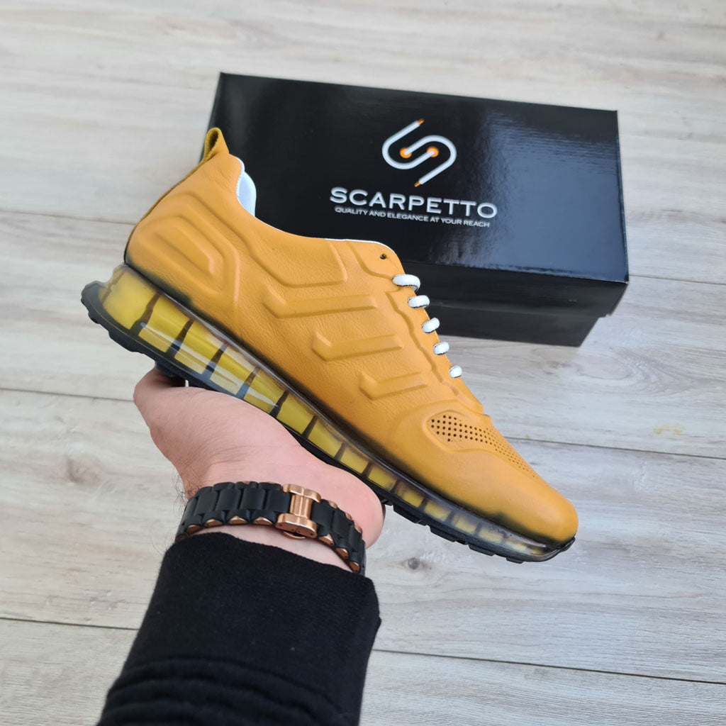 Neroflex Mustard Leather Platform Sneaker — side view | Scarpetto