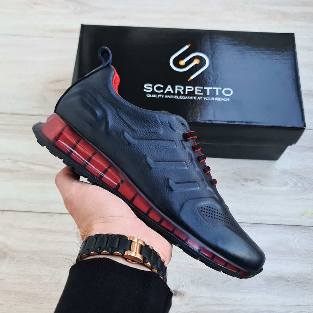 Neroflex Navy Leather Platform Sneaker — side view | Scarpetto