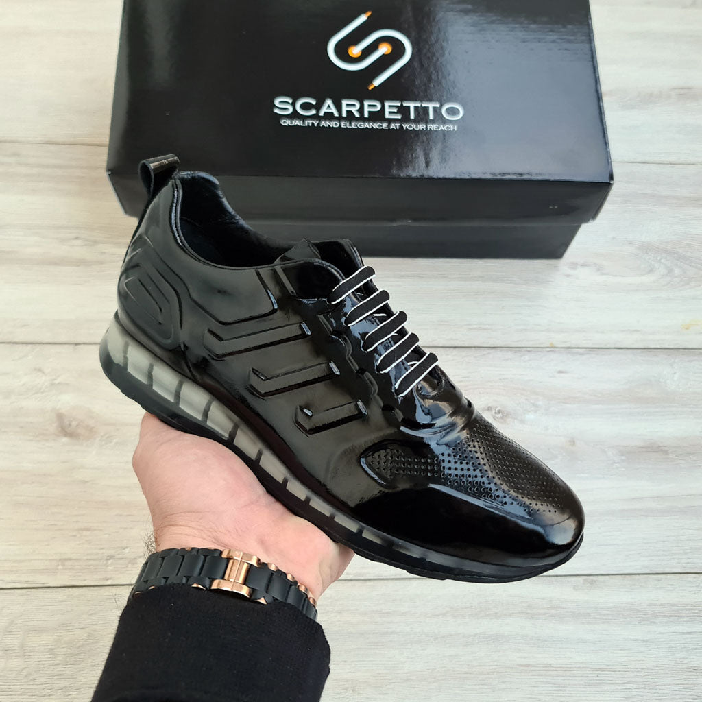 Black leather sneakers with black soles online