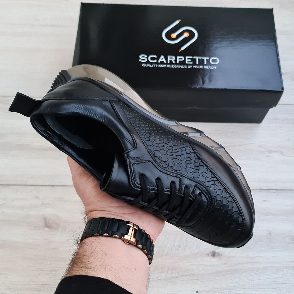 Black Leather Sneakers | Platform High Sole