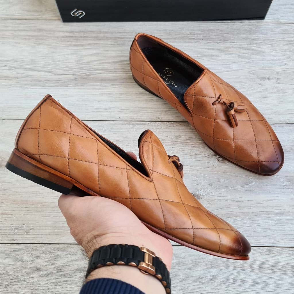 Quilted Tassel Men's Leather Loafer — front view | Scarpetto