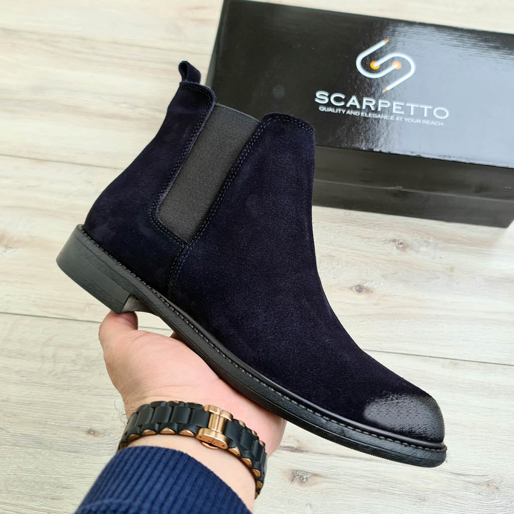 Mens navy blue hot sale leather boots