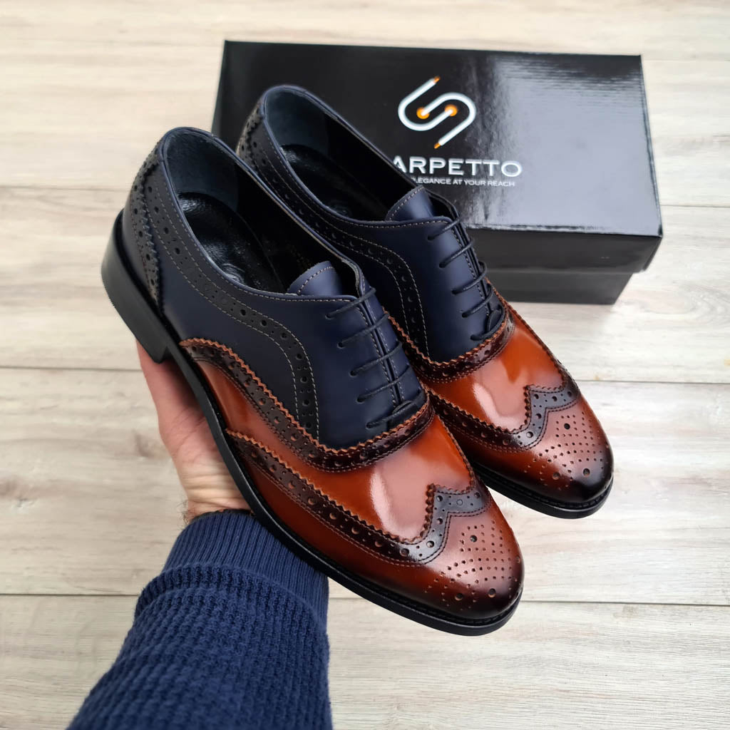 Adriano Two-Tone Wingtip Men's Oxford — side view | Scarpetto
