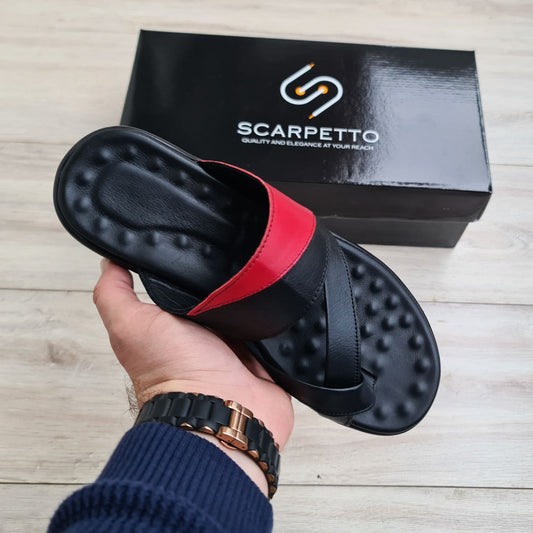 Premium Leather Men's Sandal in Black/Red
