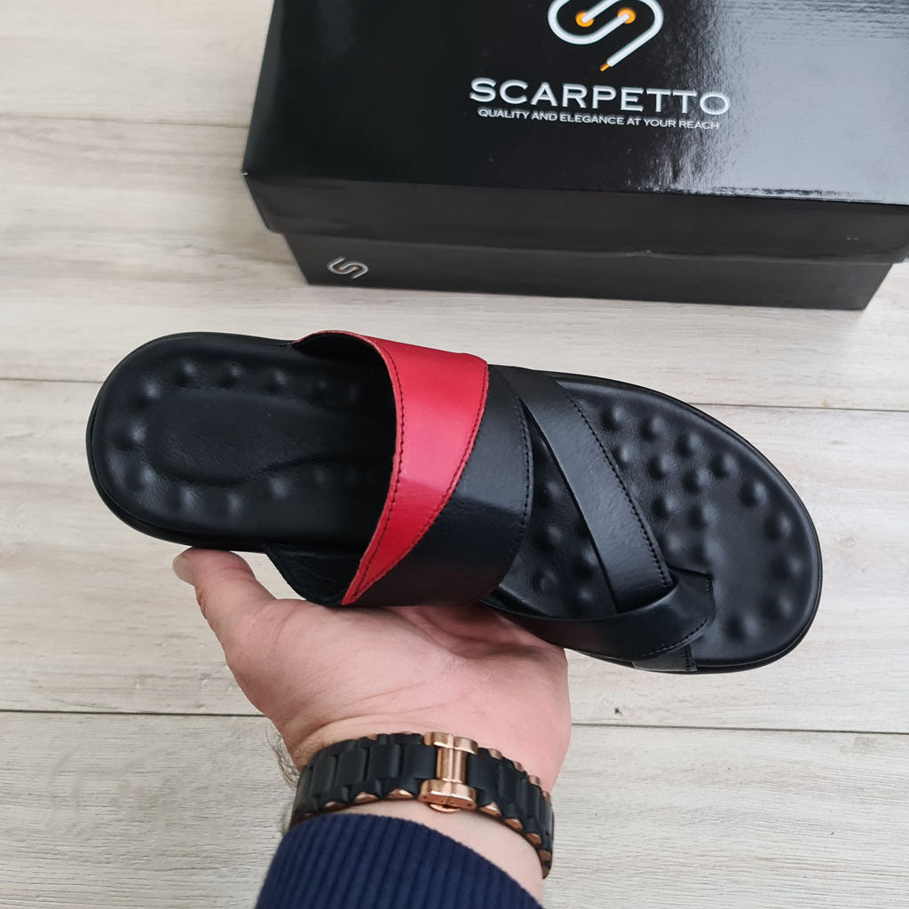 Premium Leather Men's Sandal in Black/Red