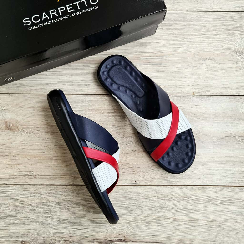 Premium Leather Men's Sandal in Navy/White