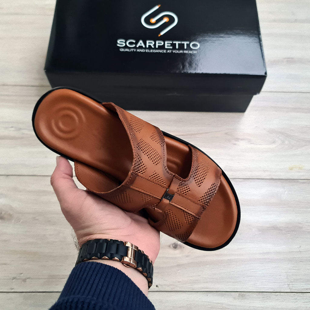 Estate Nero Perforated Leather Men's Sandal — top view | Scarpetto
