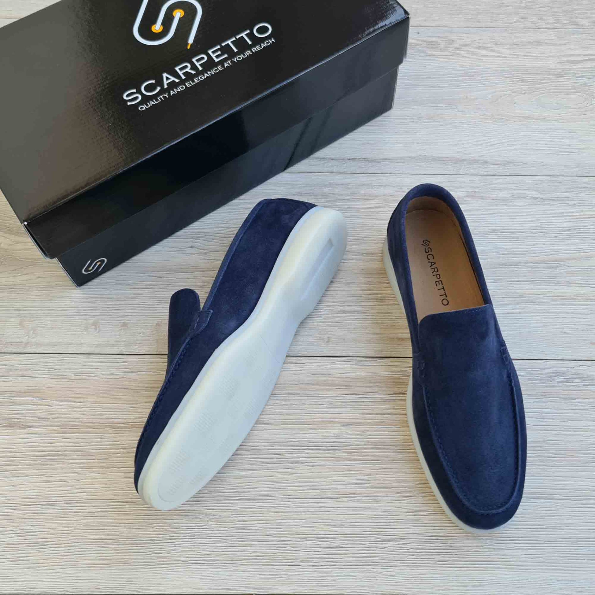 Men's Suede Leather Loafers - White Sole