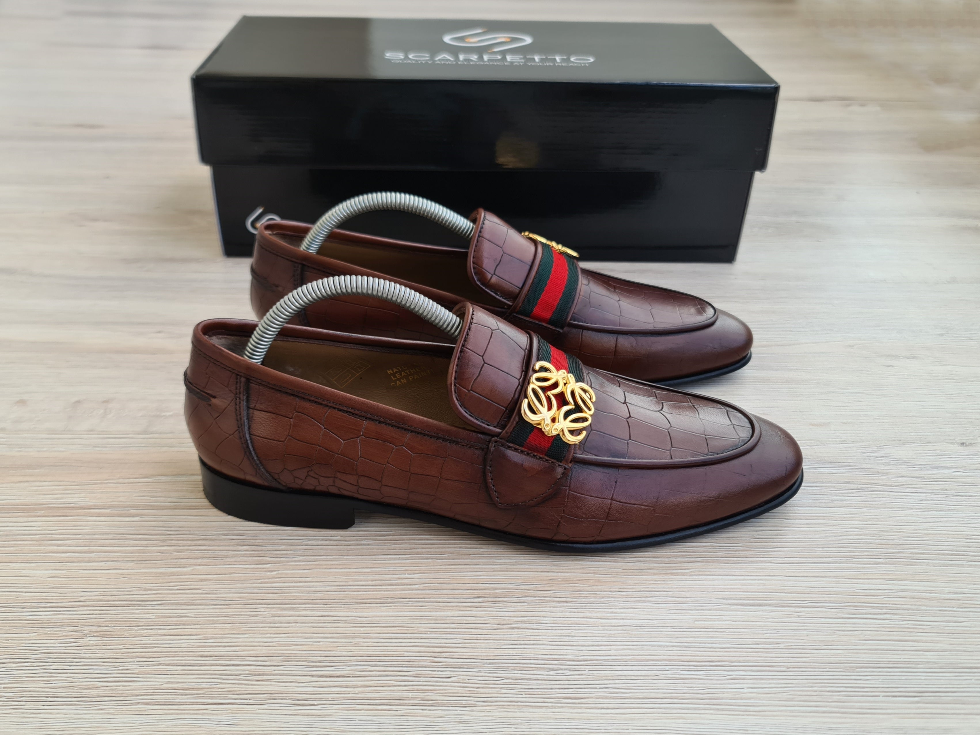 Fiore Croco-Embossed Leather Men's Loafer — side view | Scarpetto