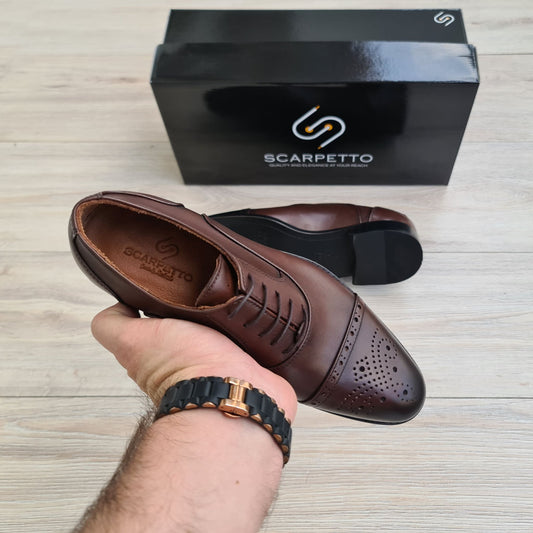Brown Men's Leather Derby Shoes - Scarpetto