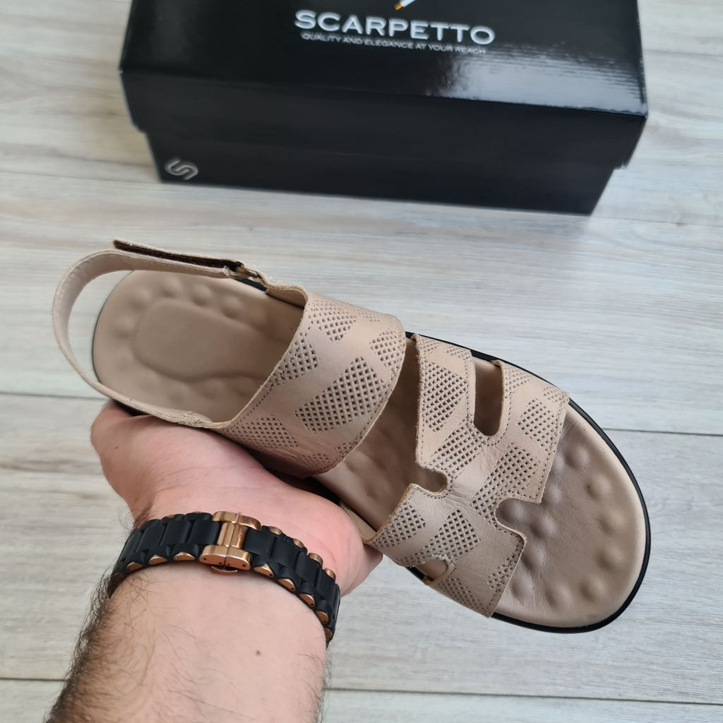 Estate Perforated Leather Men's Sandal — three-quarter view | Scarpetto