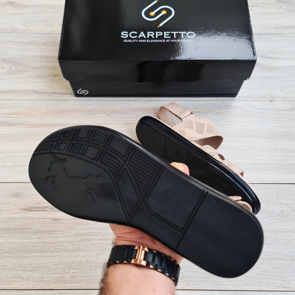 Estate Perforated Leather Men's Sandal — top view | Scarpetto