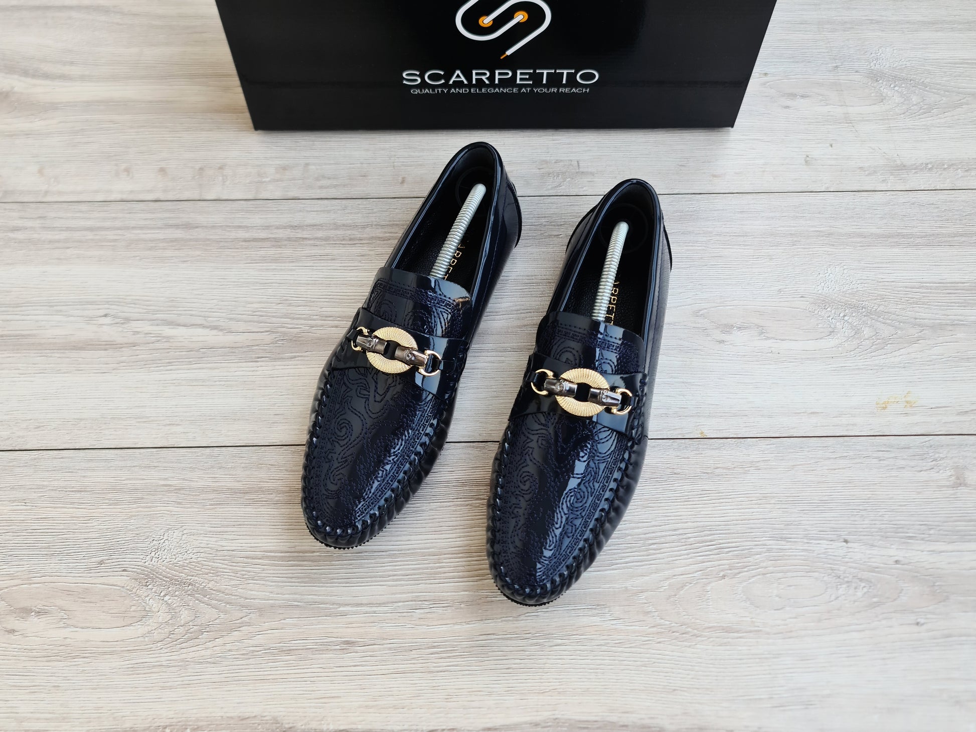 Men's Embroidered Patent Leather Loafers - Scarpetto