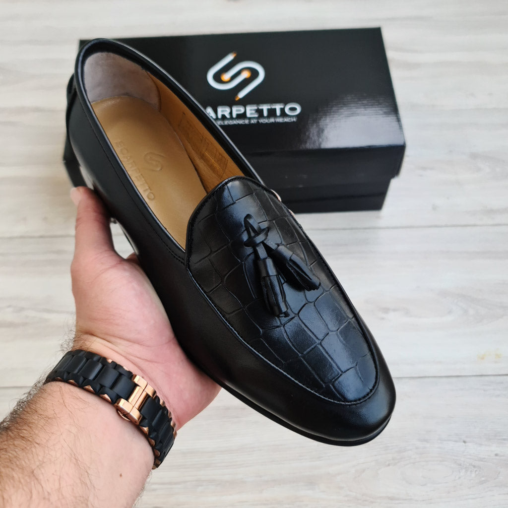 Frangiato Croco Black Men's Leather Loafers