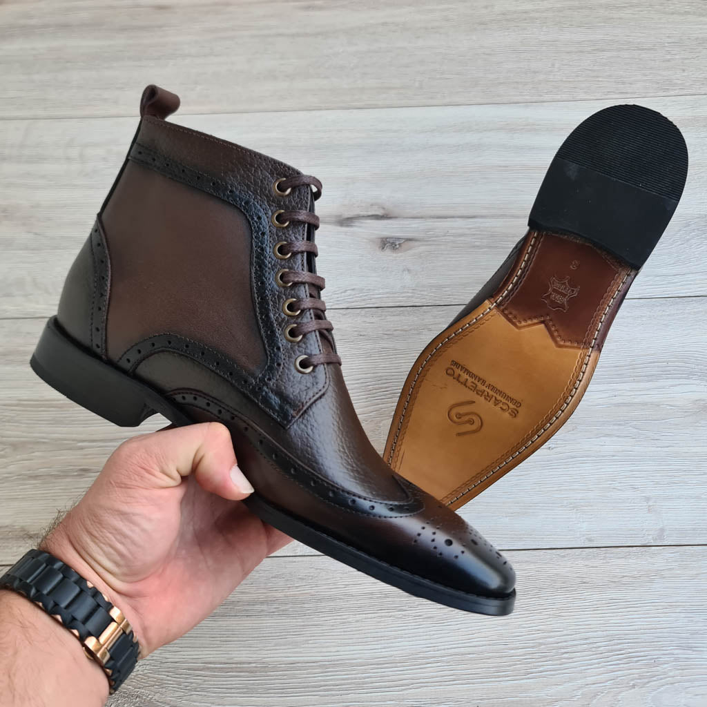 Fabio Wingtip Full-Grain Leather Men's Boots — top view | Scarpetto