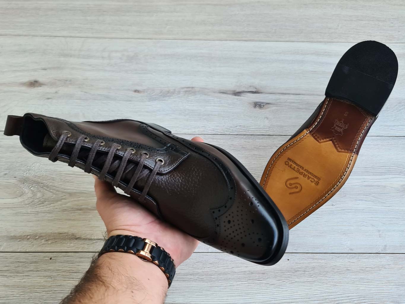 Fabio Men's Full Grain Leather Wingtip Lace-Up Boots