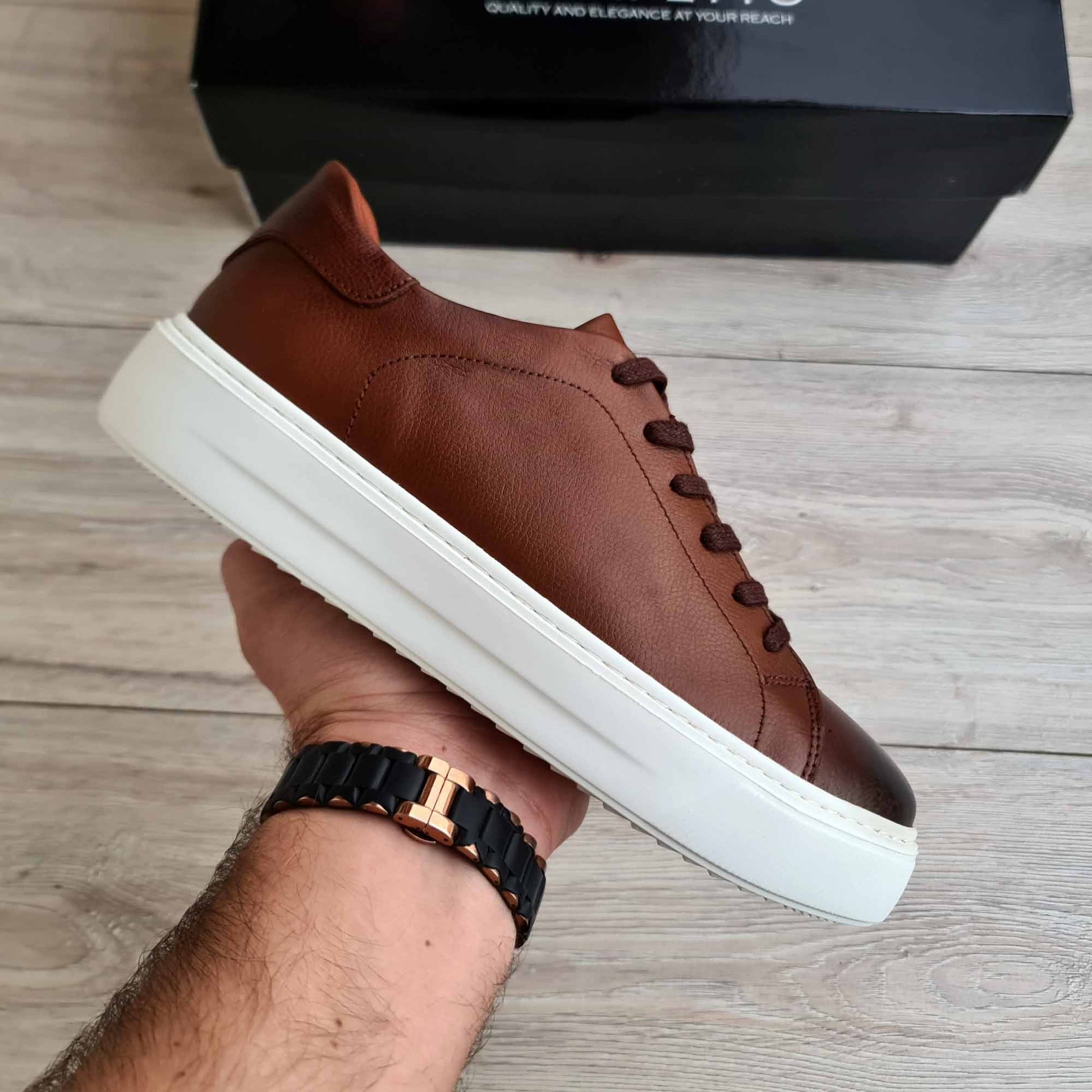 Brown Genuine Leather Trainer Sneakers | High Sole
