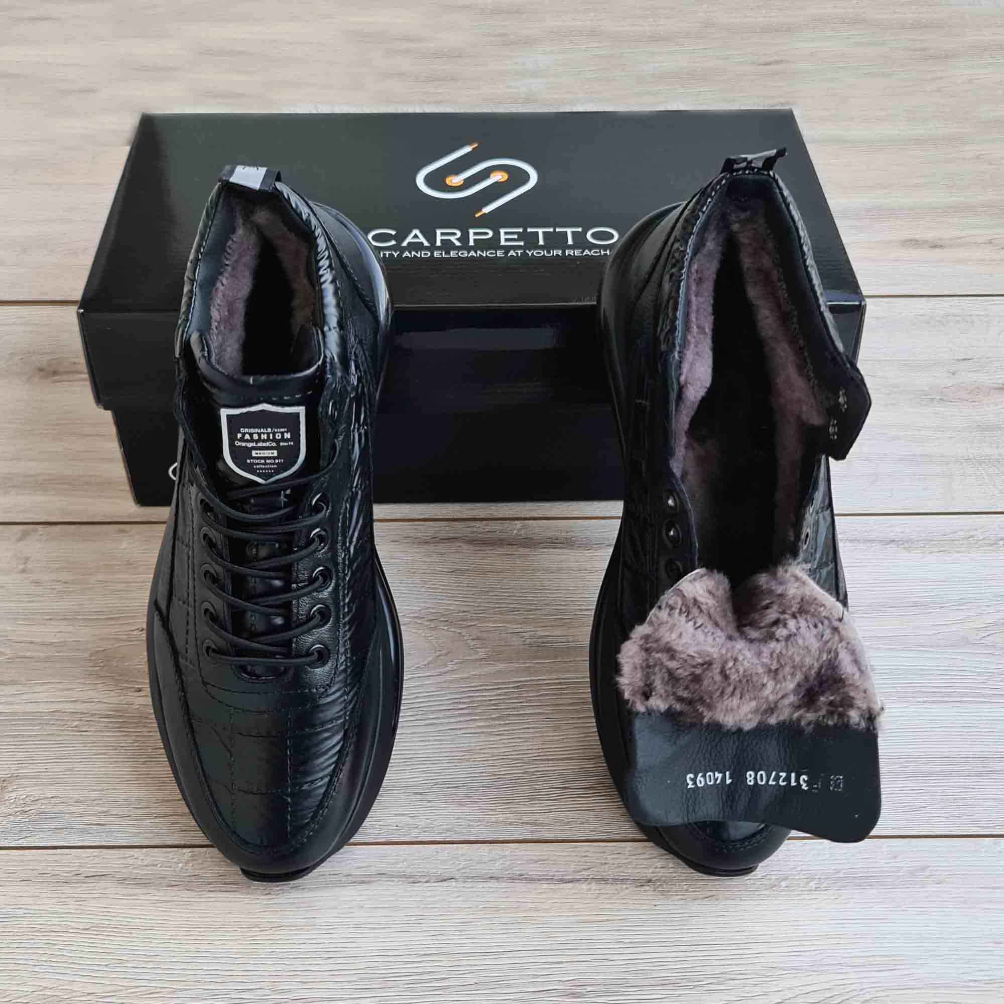 Activo Fur-Lined Black Leather Sneaker — side view | Scarpetto