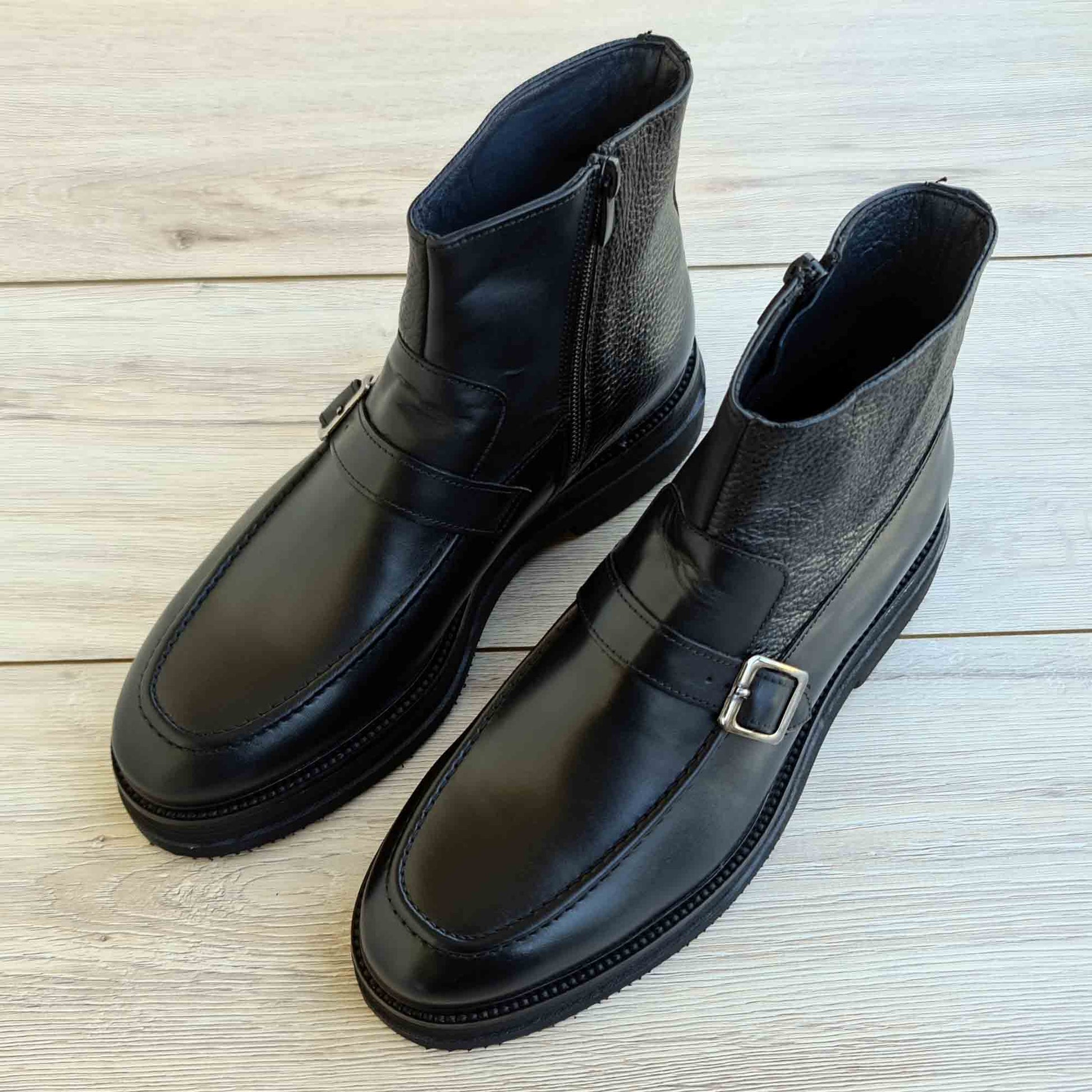 Full Grain Leather High Sole Zip-up Men's Boots