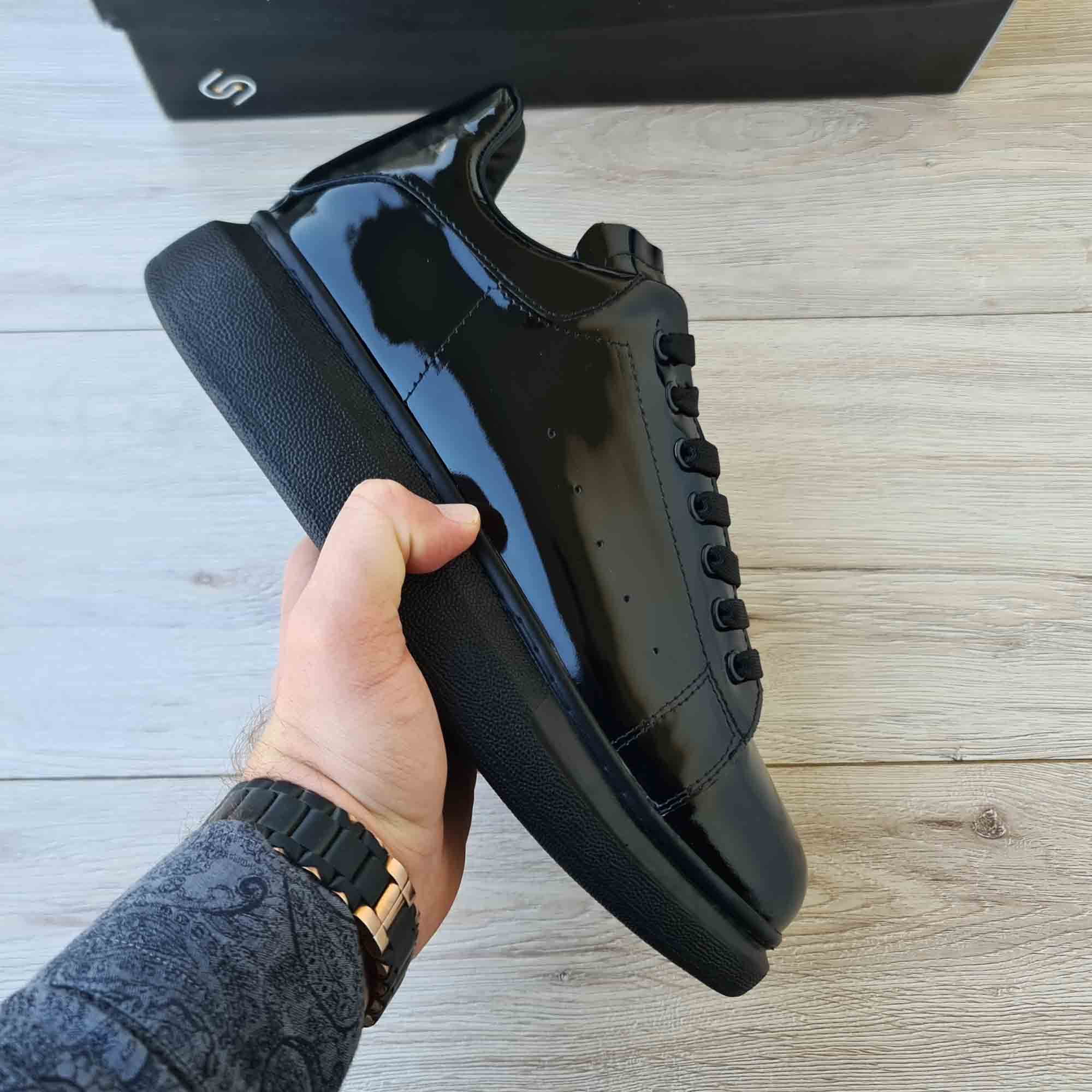 Lift Patent Black Platform Sneakers for Men — side view | Scarpetto