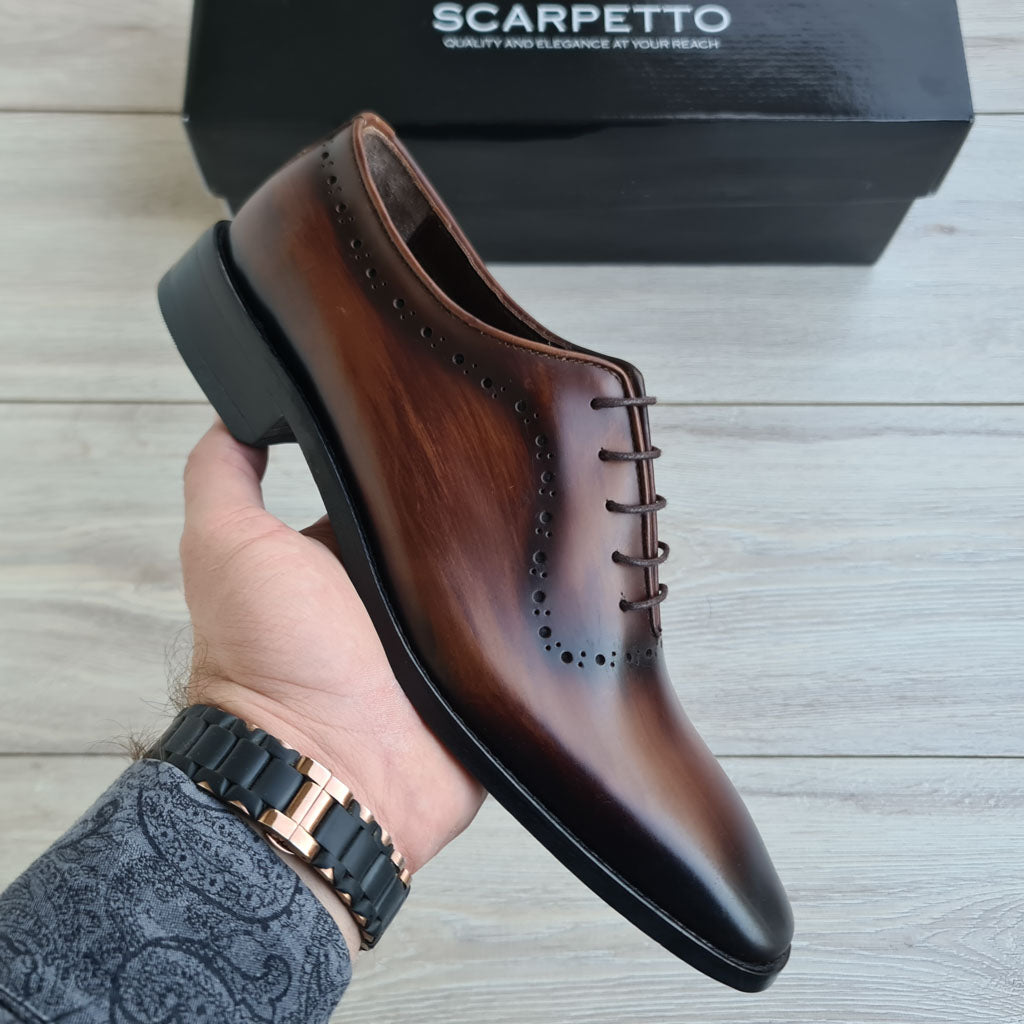 Patina Wholecut Oxford Brogue Men's Shoe — top view | Scarpetto