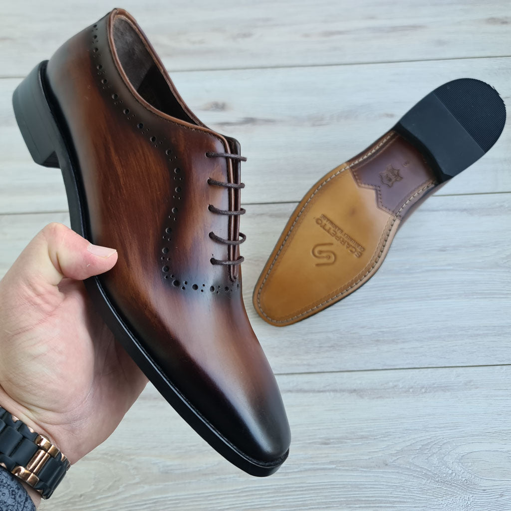Patina Wholecut Oxford Brogue Men's Shoe — front view | Scarpetto