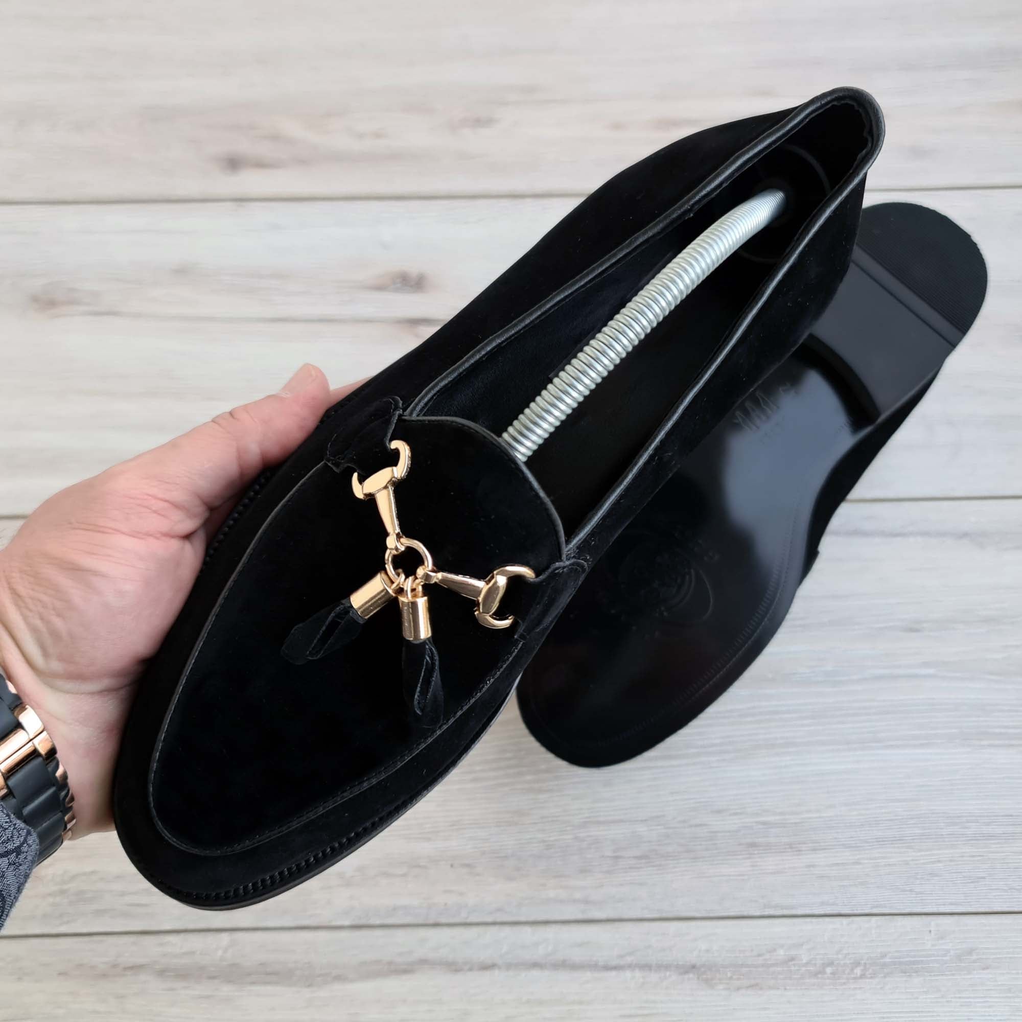 Ambrosio Black Suede Tassel Horsebit Loafer — front view | Scarpetto