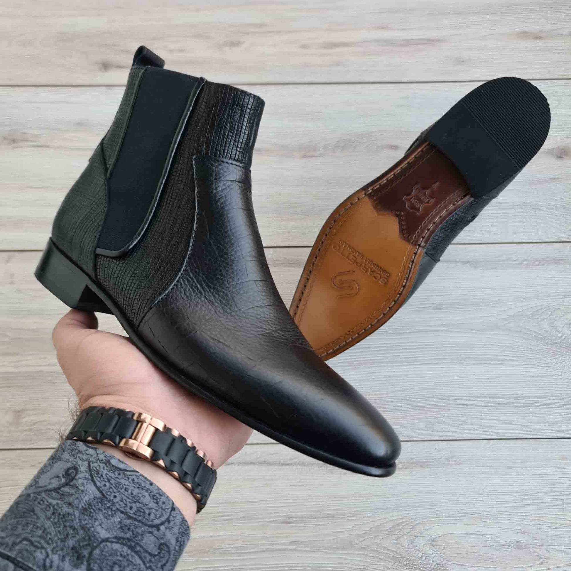 Raphael Black Men's Chelsea Genuine Croco Leather Boots