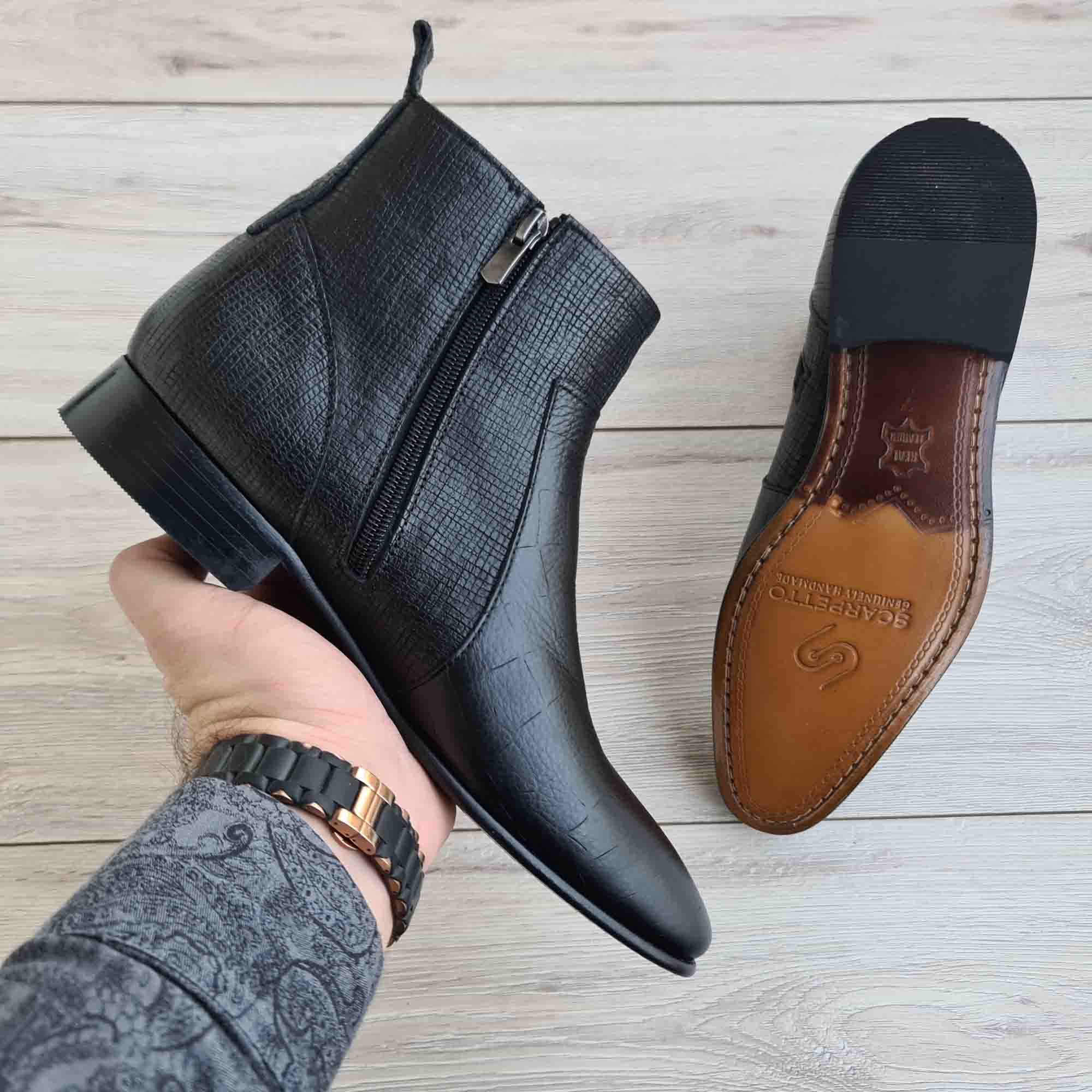 Raphael Croco Leather Men's Chelsea Boots — three-quarter view | Scarpetto