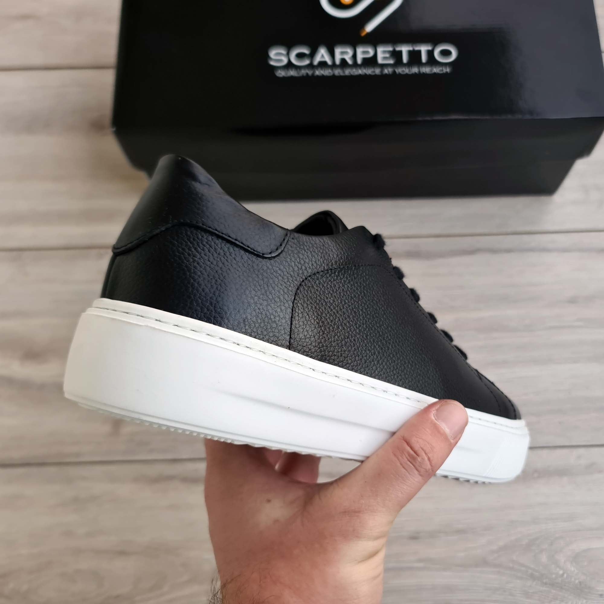 Sorrento Floater Black Leather Men's Sneaker — side view | Scarpetto