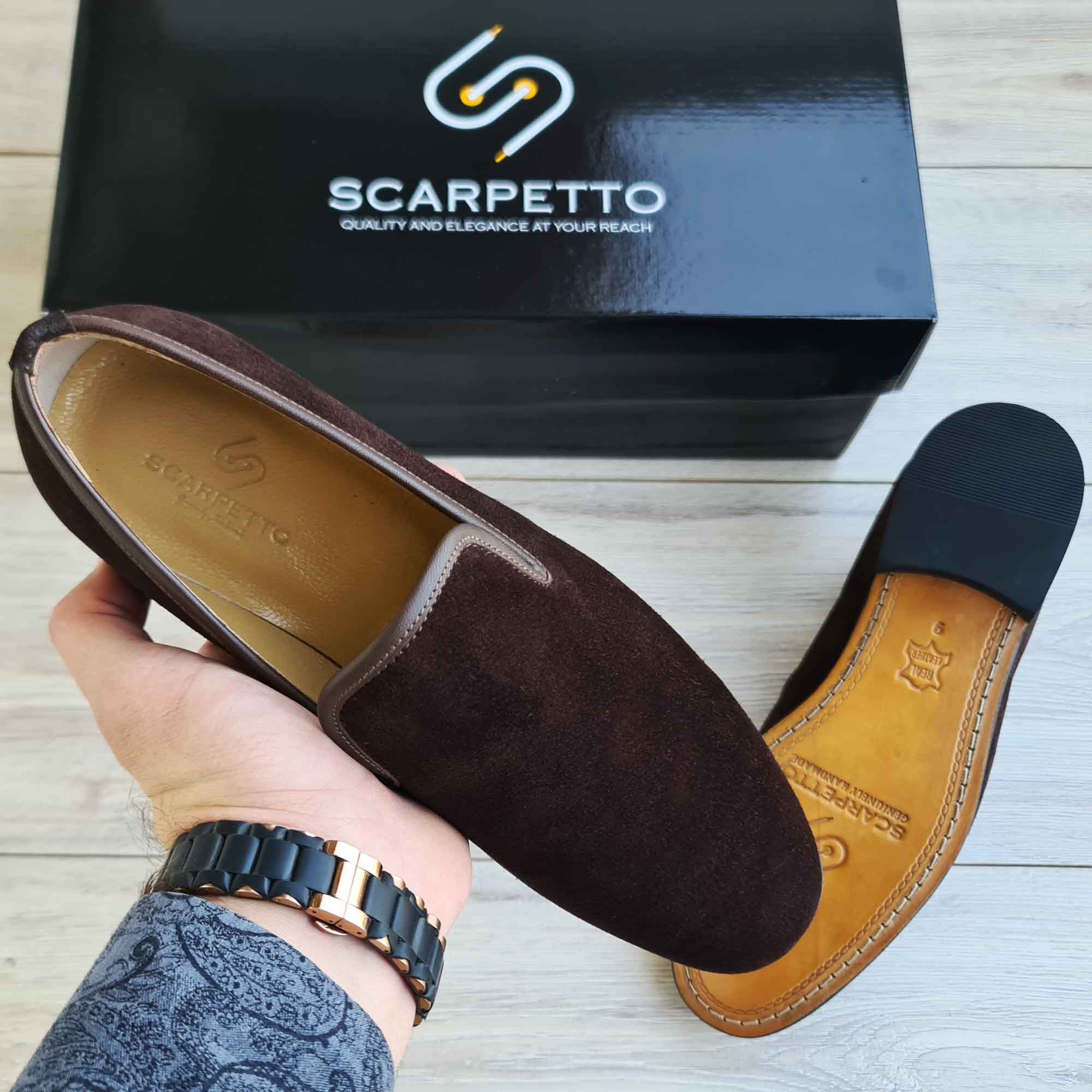 Toscano Suede Men's Slip-On Loafer — sole detail | Scarpetto