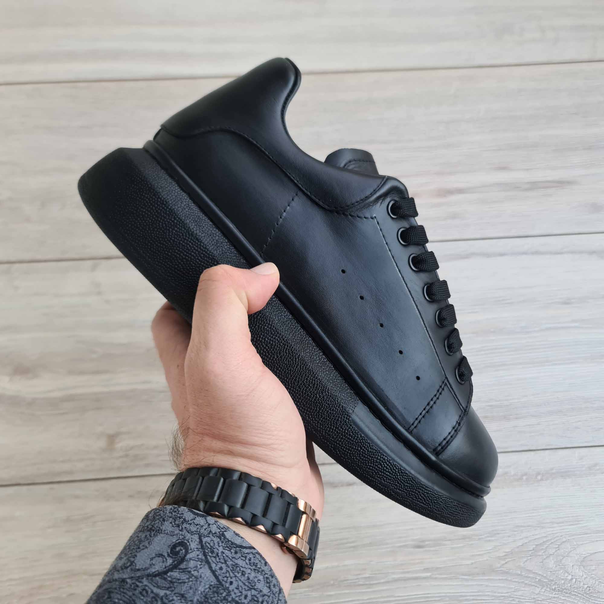 Lift Matte All-Black Platform Leather Sneaker — side view | Scarpetto
