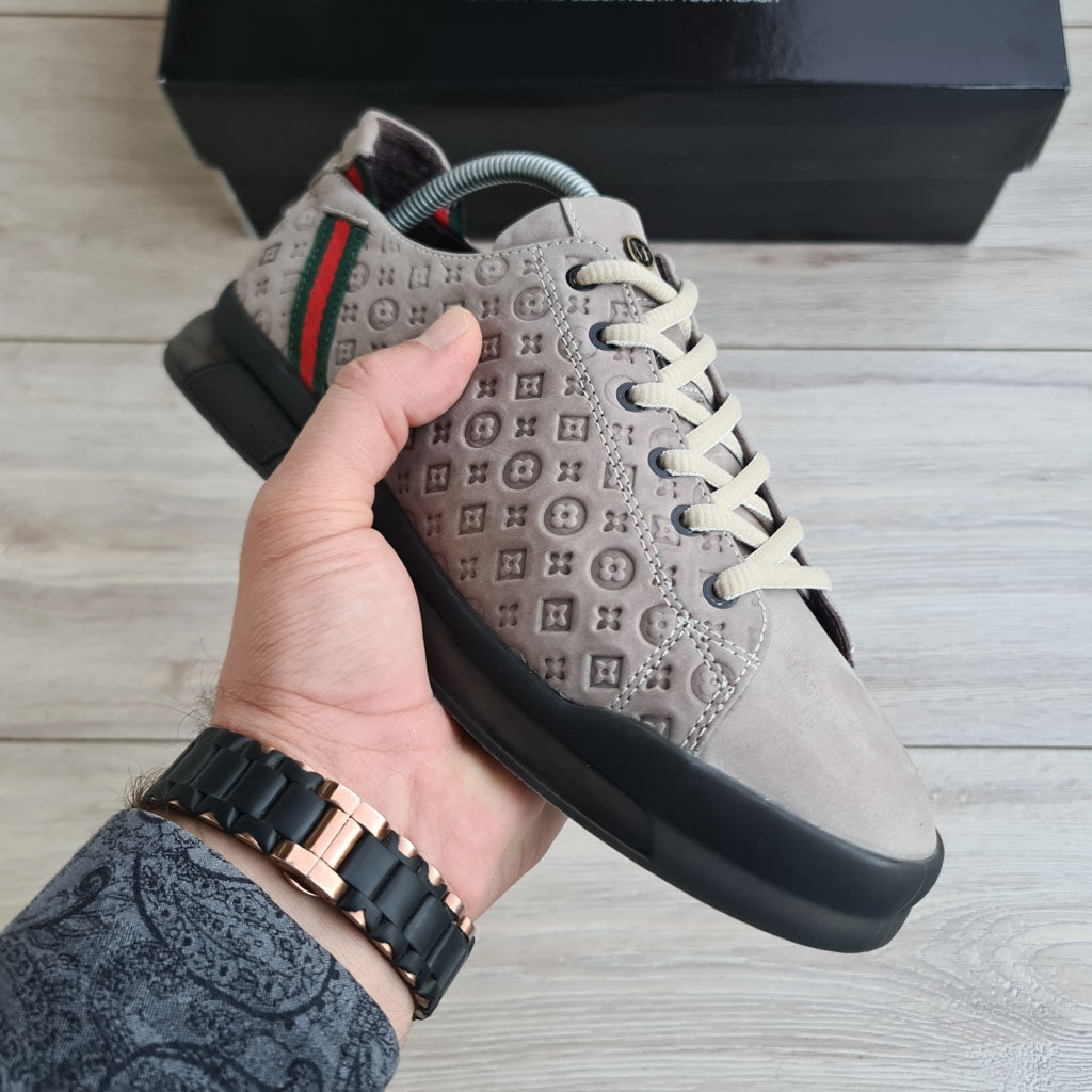 Damier Embossed Leather Men's Sneaker — top view | Scarpetto
